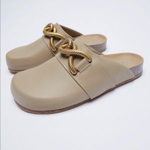 Zara Metal Buckle Leather Clogs